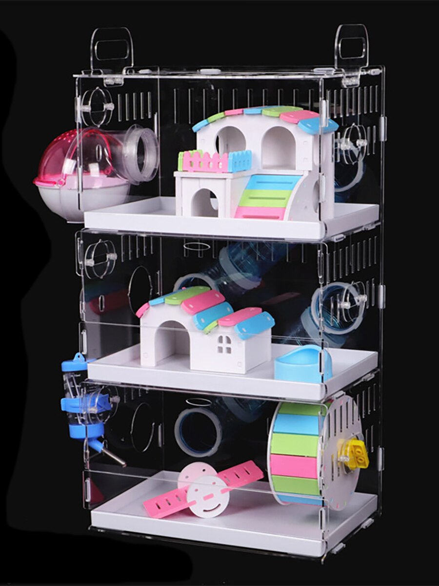 Transparent acrylique Hamster maison petite Cage pour animaux de compagnie surdimensionné Villa cobaye base Cage jouet fournitures paquet nid avec le tuyau