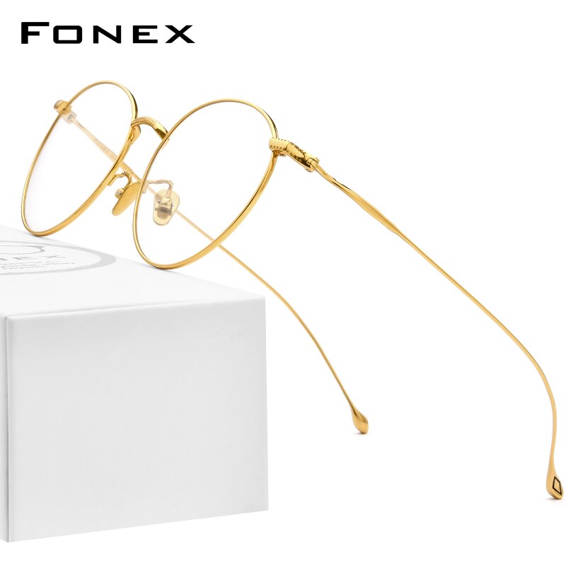 Fonex pure titanium briller mænd vintage runde briller nærsynethed optisk recept mærke briller stel kvinder 8508: Guld
