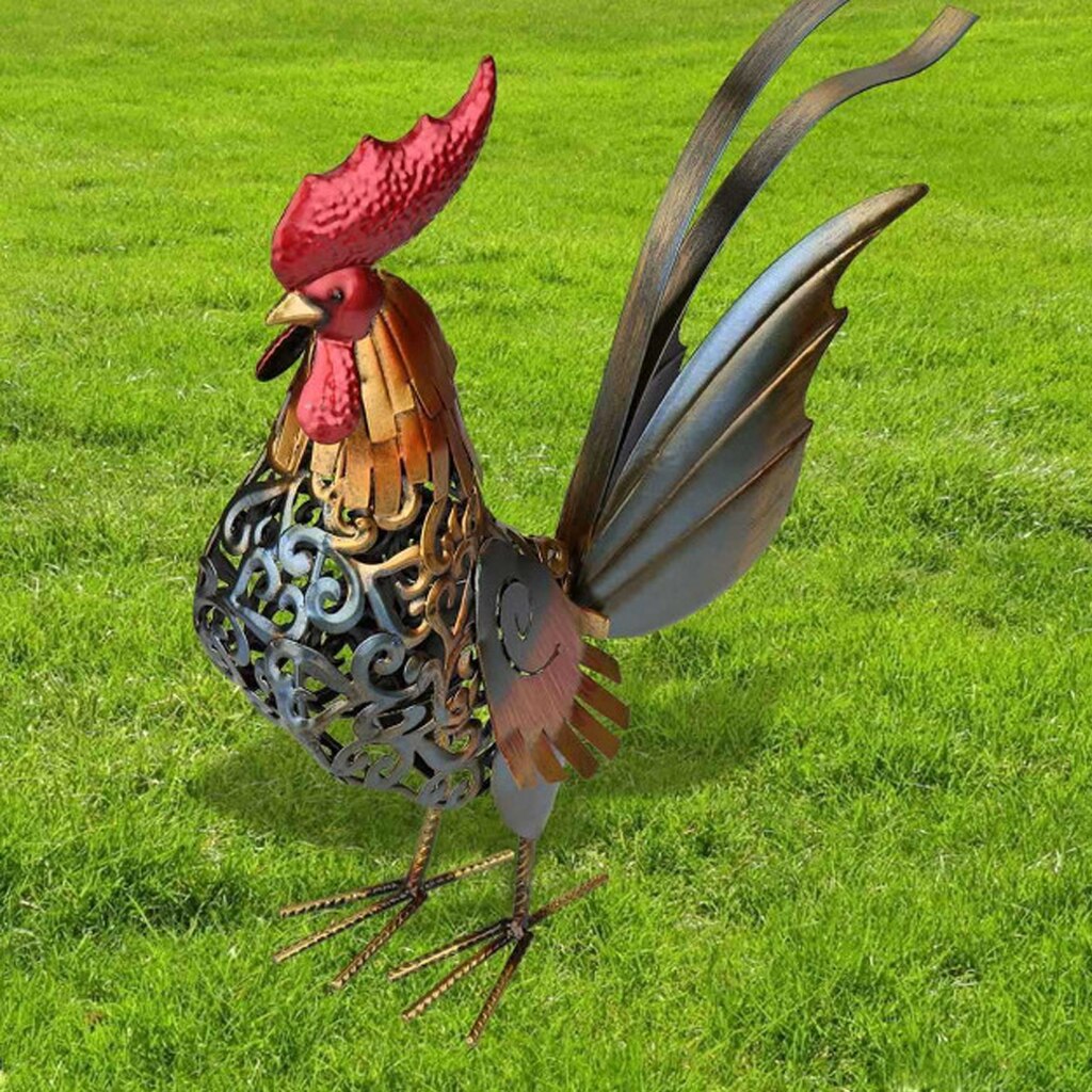 Large Cockerel Bird Garden Animal Ornament Painted Metal Outdoor Statue