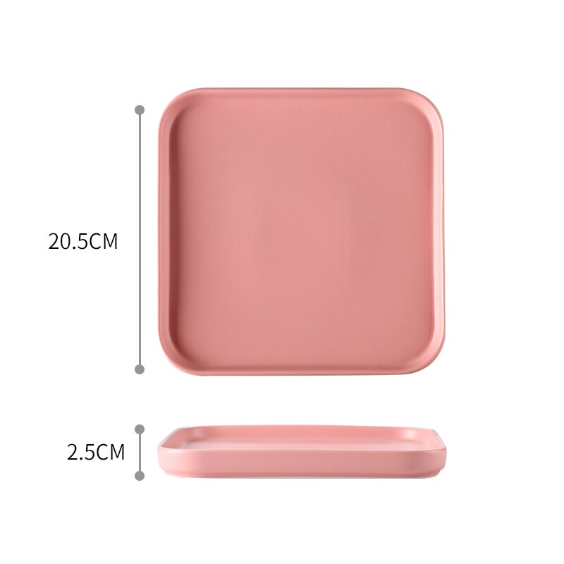 Firkantet tallerken flat keramisk servise hjem kjøkken porselen rekvisita biff matbit kake fett romantisk middagsretter: Rosa 20.5cm