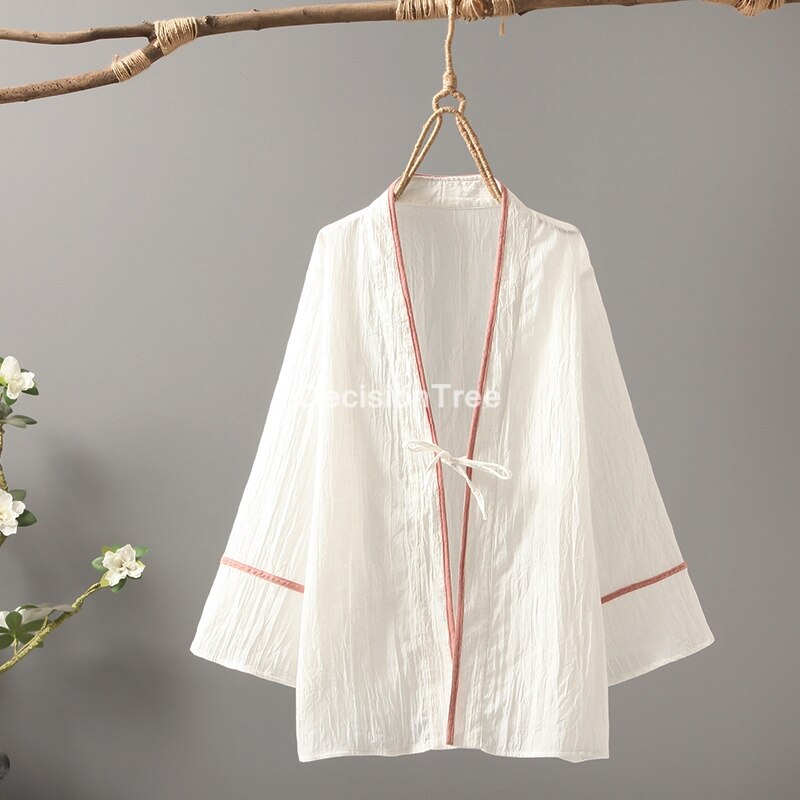 Cardigan kimono à demi-manches pour femmes, chemisier , qiapo chinois, hauts chinois vintage, vêtements hanfu,: color2