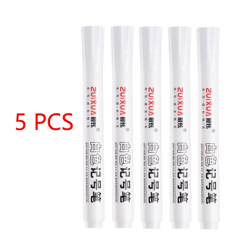 5 st 0.8mm vit ink gel penna highlight markör penna fin spets för student brevpapper ritning konst skrivande skolmaterial: Vit 2.0 mm