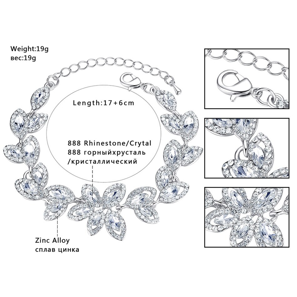 Mecresh Color Horse Eye Shape Wedding Jewelry Sets Leaf Cluster Bridal Earrings Bracelet Sets for Women EH1566+SL046