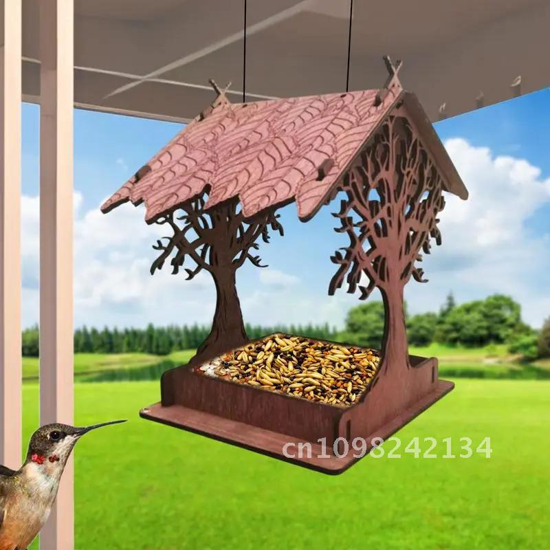 Wooden Hanging Bird Feeder Cottage Hanging Bird House Hanging For Attracts Outdoors Bird Extra-Large Feeder Jays Blue Birdfeeder