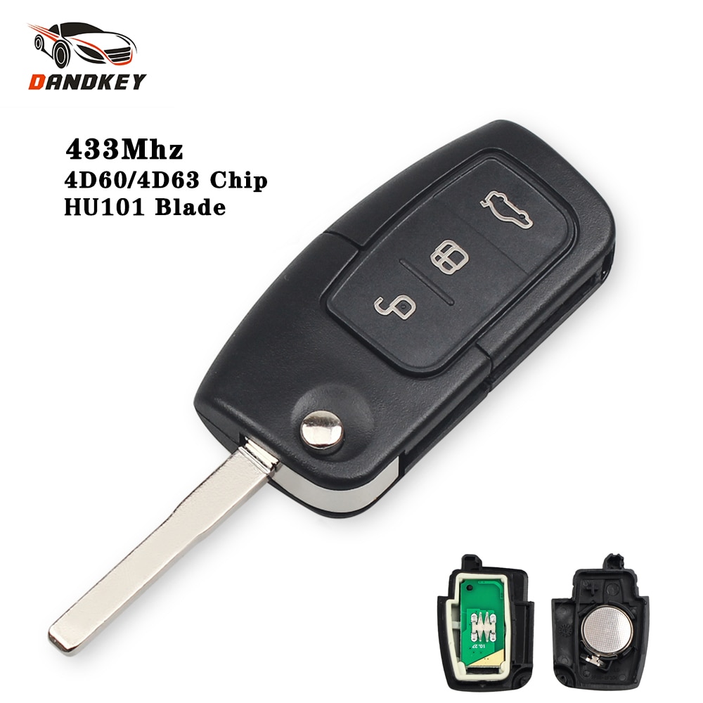 Dandkey 433Mhz 4D63/4D60 Chip Flip Afstandsbediening Auto Sleutel Voor Ford Focus 3 Mondeo Fiesta Key Ongesneden HU101 Blade Fob Case 3 Knop