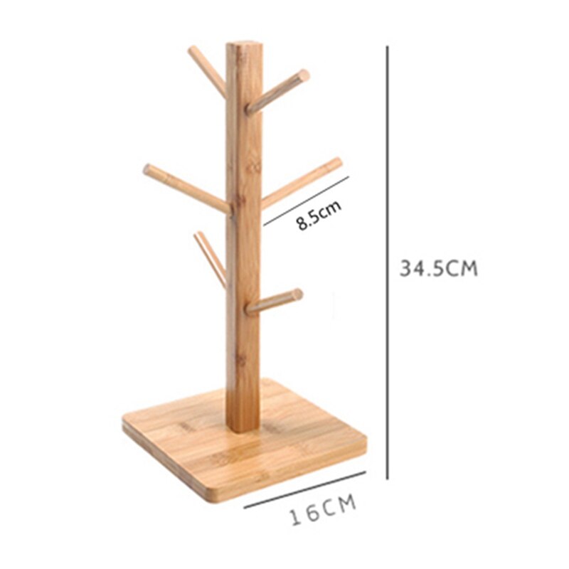 Wooden Coffee Cup Rack 6 Cup Mug Holder Countertop Pantry Stands Mug Tree Shape Rack (Square)