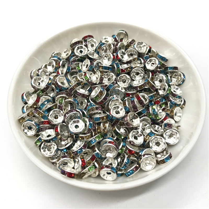 50pcs 6MM Metal Silver Plated Crystal Rhinestone Rondelle Spacer Beads 13 Colors For Choose DIY: 11