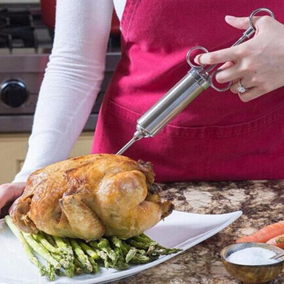 Inyector de carne de pollo y pavo de acero inoxidable, jeringa de condimentos, utensilios para salsa, accesorios de cocina, inyector de sabores