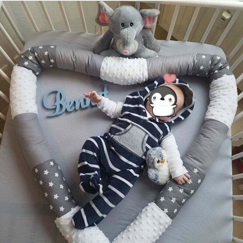 Baby Crib Bumper Bed Veilig Lange Katoenen Patchwork Kussen Anti-Collision Cot Baby Kussen Nordic Sleep Bescherm Pasgeboren Wieg decor