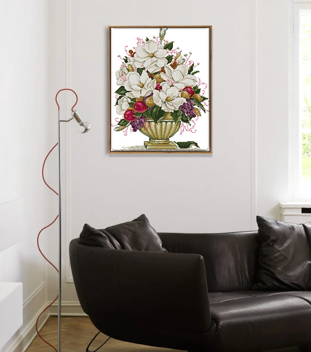 Kit Punto de Cruz Joy Sunday - Patrón Florero Escénico - Tela Algodón Impresa 14CT - Pintura Decoración Hogar