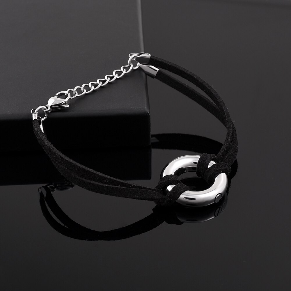 IJB5103 Kühlen männer kremationsasche halter armband mit schwarz seil kreis charme edelstahl urne andenken schmuck