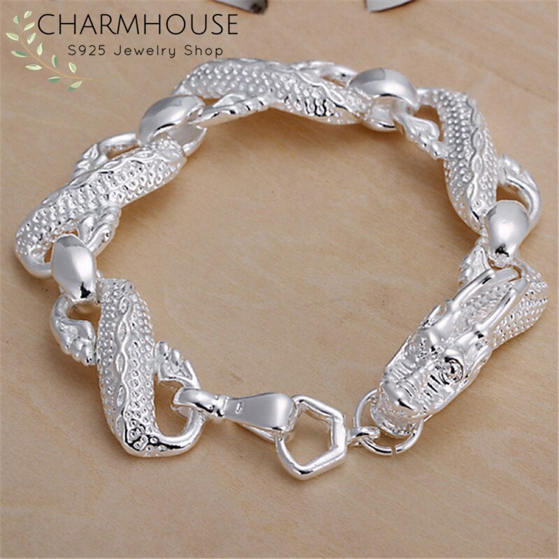 Charmhouse 925- armbånd i sterling sølv til mænd 10mm drage armbånd og armbånd armbånd pulseira homme smykker