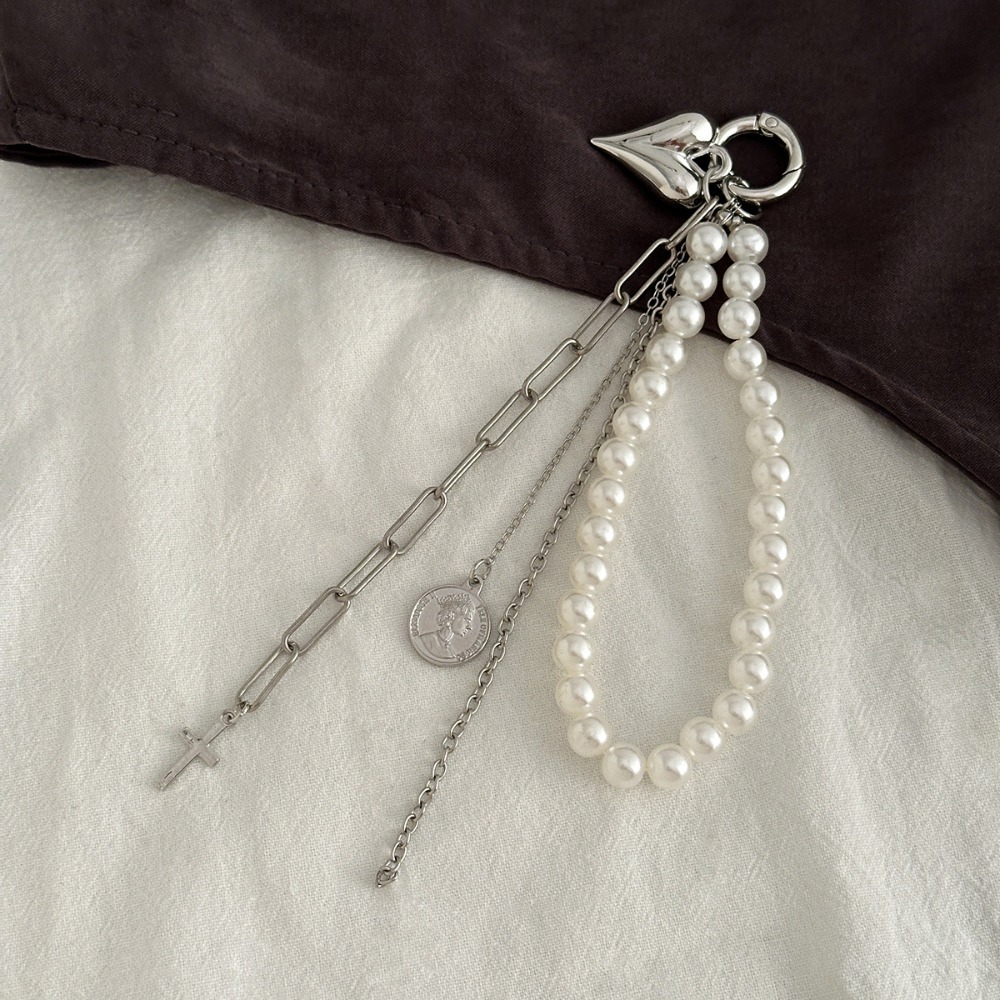 Moda metal pérola frisado chaveiro pêssego coração forma borla decoração saco de contas corrente pingente jóias saco acessórios: Vermelho