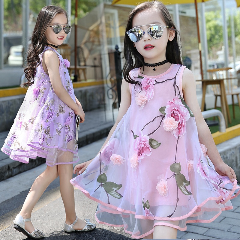Summer Sleeveless Dresses For Baby Girls Flower Princess Vestidos Children's Casual Floral Clothing Toddler Outfits 4-10Y