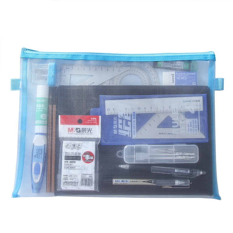 Deckel 1 stücke/freies shiping A4A5 transparent Gittergewebe doppel-reißverschluss tasche Schüler datei tasche bleistift fallen ordner kosmetik tasche datei Halfter