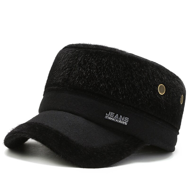 Cappello invernale da uomo vecchio con paraorecchie berretto cappello da papà cappelli caldi invernali per uomo berretto da baseball piatto per anziani a prova di freddo: W132-nero