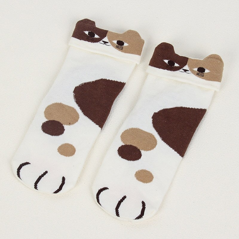 Cartoon Cute Cat Paw Winter Socks Lovely Student 3D Animal Ear Medium Tube Cotton Women Socks: White