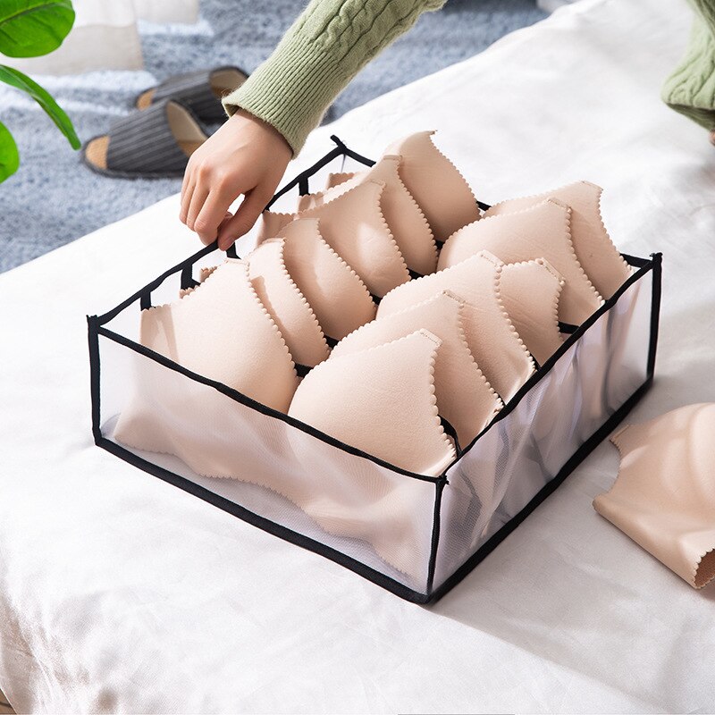 Bra Storage Boxes Underwear Clothes Organizer Drawer Nylon Divider Closet Storage For Folding Ties Socks Shorts Organiser: black 6 Grid
