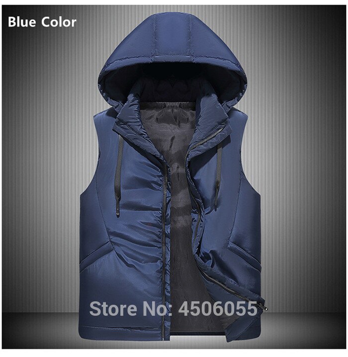 Veste à capuche d'hiver Gilet homme 6XL 7XL 8XL 9XL veste sans manches homme rouge bleu noir Gilet grande taille homme Gilet Uomo Inverno Mannen: Bleu / 5XL