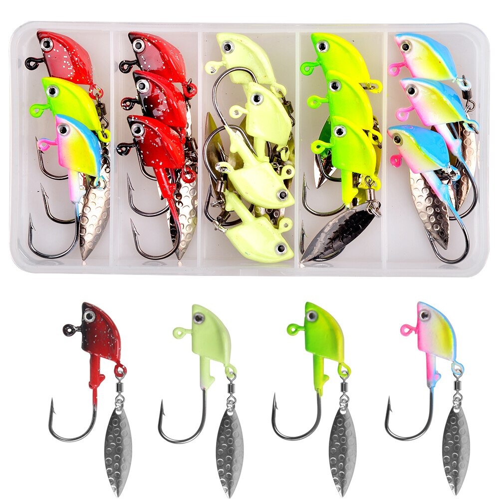 16 st bly jigg huvud fiske krokar trolling spinner blad mask bete jigg krok 3d fisk ögon öring bas fiske rig 7g 10g 12g