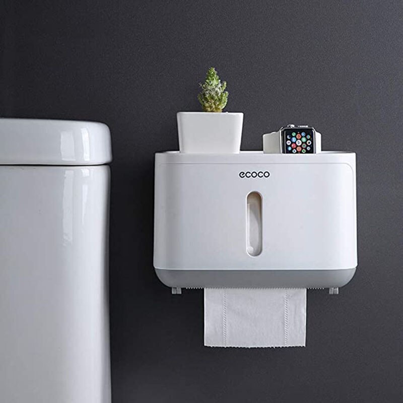 Badkamer wandgemonteerde toiletrolhouder, opbergplanken, lade, tissuepapierdoos, waterdichte opbergrekhouders: Grijs