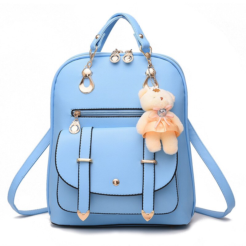 Backpack Women Pu Leather Female Backpacks Teenager Girls Female School Mochila Feminina Rucksack Mochilas Mujer: Sky Blue