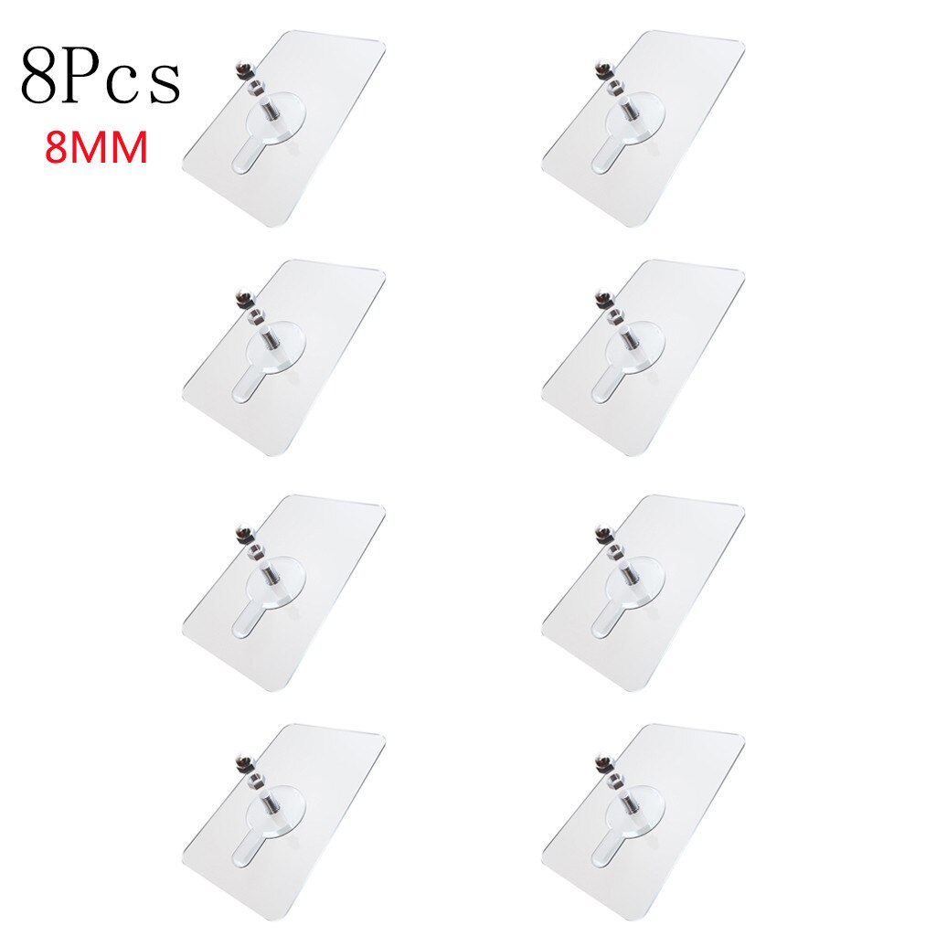 8Pcs Non-Trace Strong Adhesive Stickers Nail Screw No Drilling Wall Hook Bathroom Kitchen Transparent ABS Sucker Hooks Hanger: B