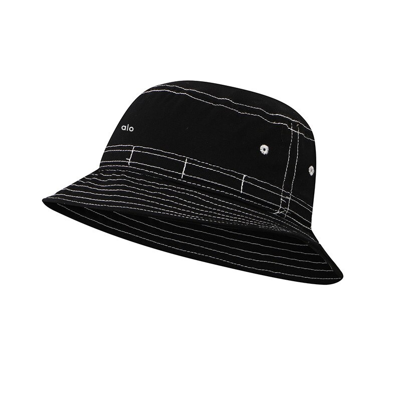 Alo Yoga Summer Fisherman Sun Hat Female Sunshade Sun Hat Tide Big Brim Pot Hat Outdoor Solid Color Canvas Uv Sun Protection Hat: Black