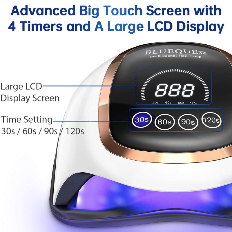 BLUEQUE V3 LED UV lámpara gran espacio 168W lámpara de uñas pantalla LCD rápido seca uñas secador de Gel lámpara lámpara para manicura