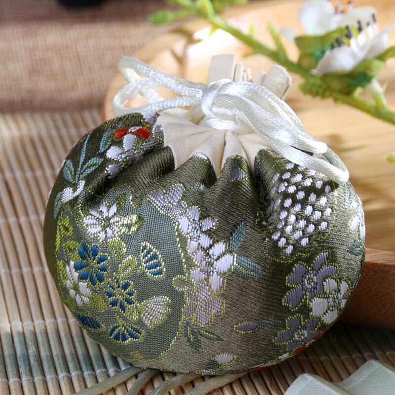 Palace Sachet Brocade Beam Hanfu Accessories Retro Embroidery Storage Bag Flower Pattern Temperament Jewelry Bag: army green