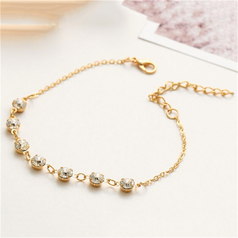 tobillera minimalista de cristal, de Metal brillante tobillera, pulsera de tobillo para mujer, accesorios para pierna, joyería para de mujer: golden