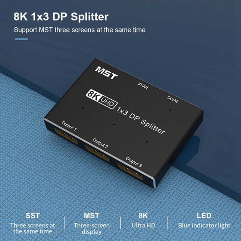8K One Input Three Output Video Splitter DP 1X3 Splitter 60Hz Audio And Video Splitter Ultra HD KVM For 3DP Monitor