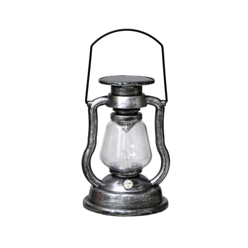 retro Solar- Kerosin Lampe Laterne Laterne Tragbare Lampe Hause Ich bin Freien Hof Garten Dekoration LED Flamme Kerze Lampe cmaping: Silber- / Solar- angetrieben