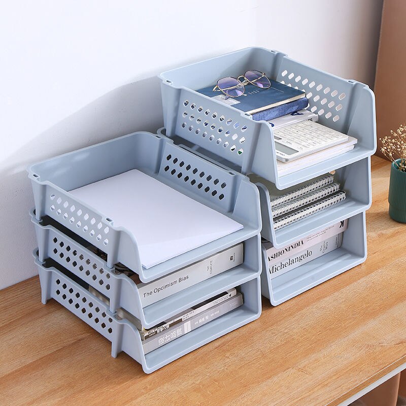Multi-layer File Tray Organizer A4 Document Paper Organizer Rack Plastic Book Shelf Storage Holder Office Stationery Storage Box