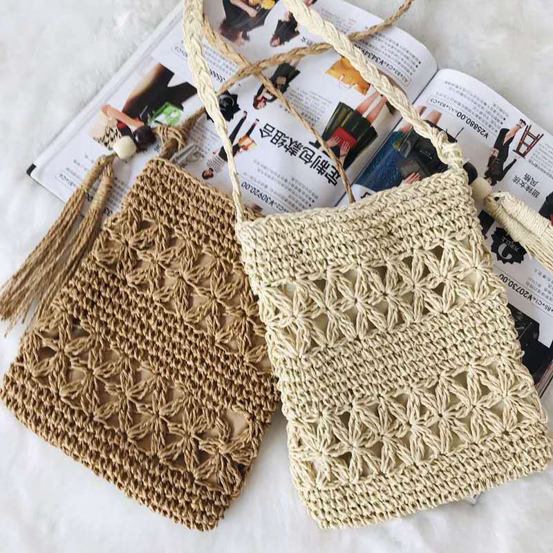 3 de las mujeres bolsa de paja de mimbre tejido bolso verano playa bolsas de vacaciones de playa Casual hecho a mano monederos