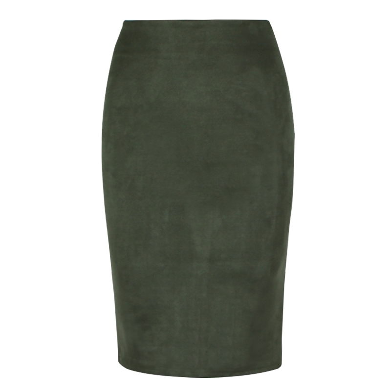 Faldas de mujer, falda de tubo de Color sólido de gamuza, faldas elásticas gruesas con abertura de gamuza Vintage ceñidas de cintura alta para Otoño e Invierno: M / Verde