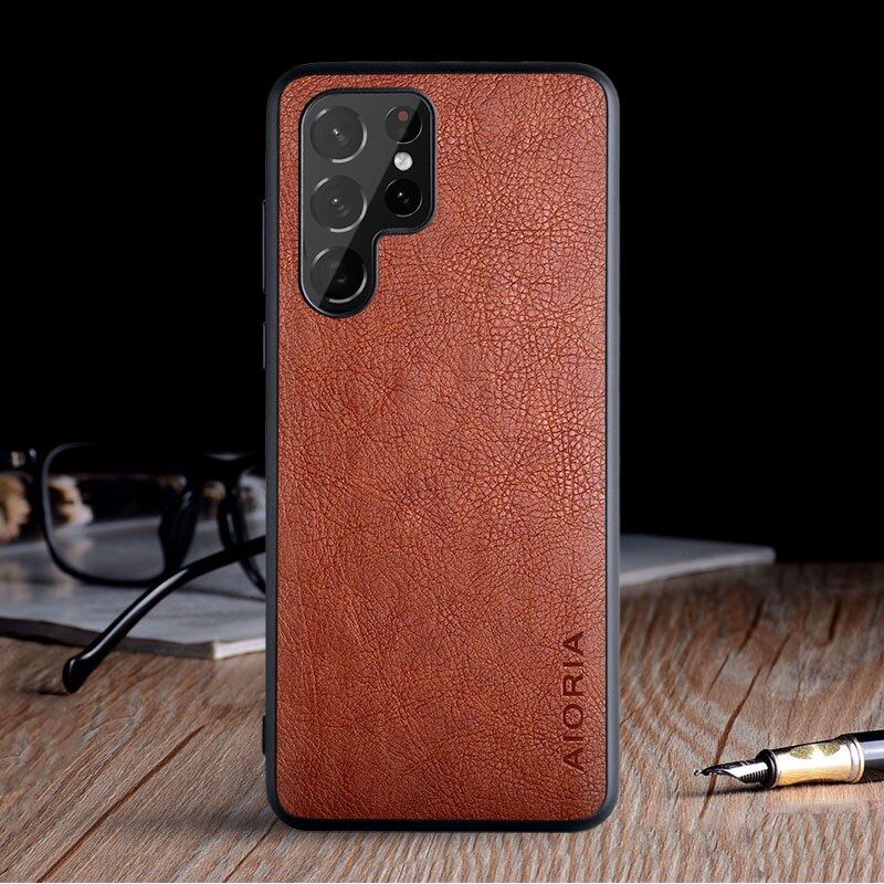Handyhülle für Samsung Galaxis S22 Ultra Plus - Jahrgang Leder Haut - Halb-umschlossene Hülle: S22 / Braun