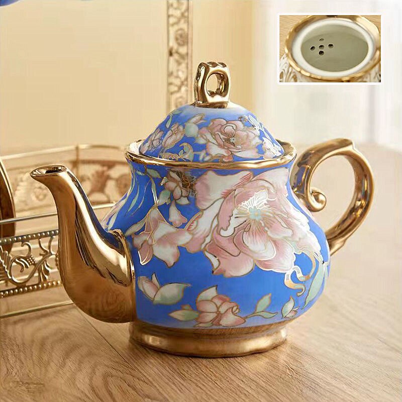 Noble English British Teapot and Cup Set High Grade Porcelain Pot Kettle Jug Party Cafe Teaware Coffee Cup and Saucer Spoon Set