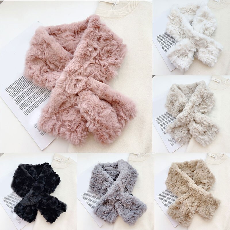 Lodne krave tørklæder tykke varme sjaler wraps fluffy cross tørklæde faux fur tørklæde hals varmere ensfarvet kvinder mænd plys tørklæde