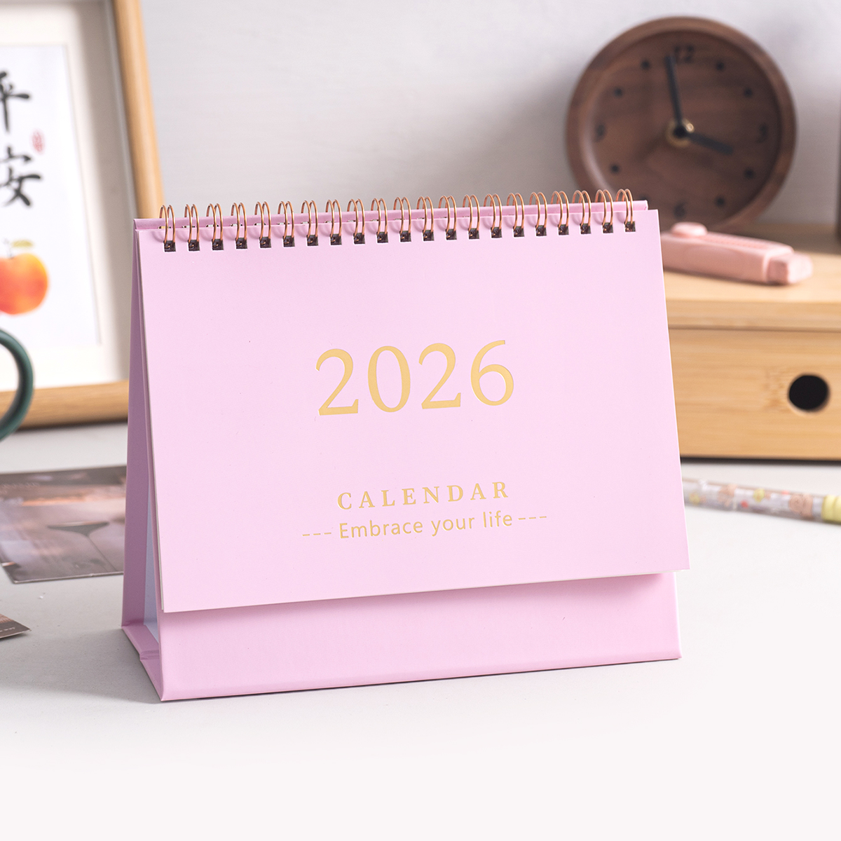 1 pc Cover Desktop Desk Calendar, Portable Foldable - Table Calendar, Writeable Memo, School & Office Desktop Decoration: Pink