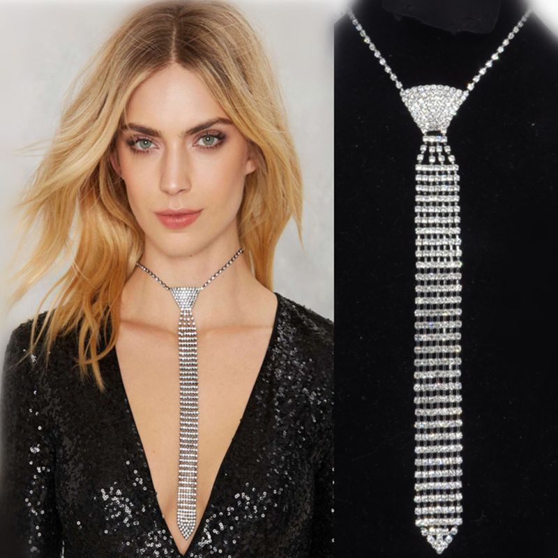 Collier en strass, cravate de luxe en diamant, pour mariage, Banquet, fête, Club, brillant