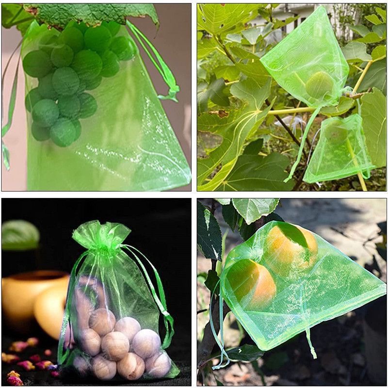 1-100Pcs Bundle Mouth Organza Drawstring Garden Bird Proof Net Fruit Protection Bag Mesh Packaging Bags Gardening Tools