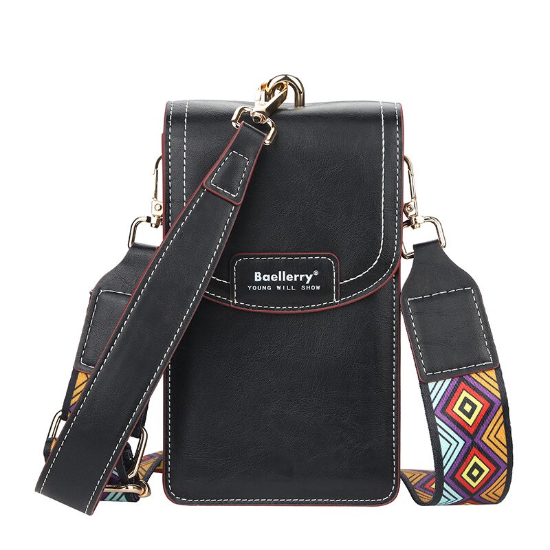 Baellerry – pochette pour téléphone portable femme, sacoche, porte-cartes, pochette ouverte pour dames, portefeuille en cuir souple: Black