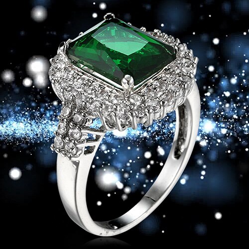 Green Zircon Silver Plated Wedding Rings for Women Anel Bague Femme Jewelry Christmas Year Bluelans