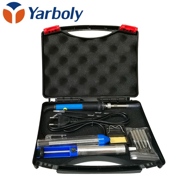 220V 60W Adjustable Temperature Electric Soldering Iron Solder Rework Station Repair Tool Box Desoldering Pump Tip Tin Wire: soldering iron set