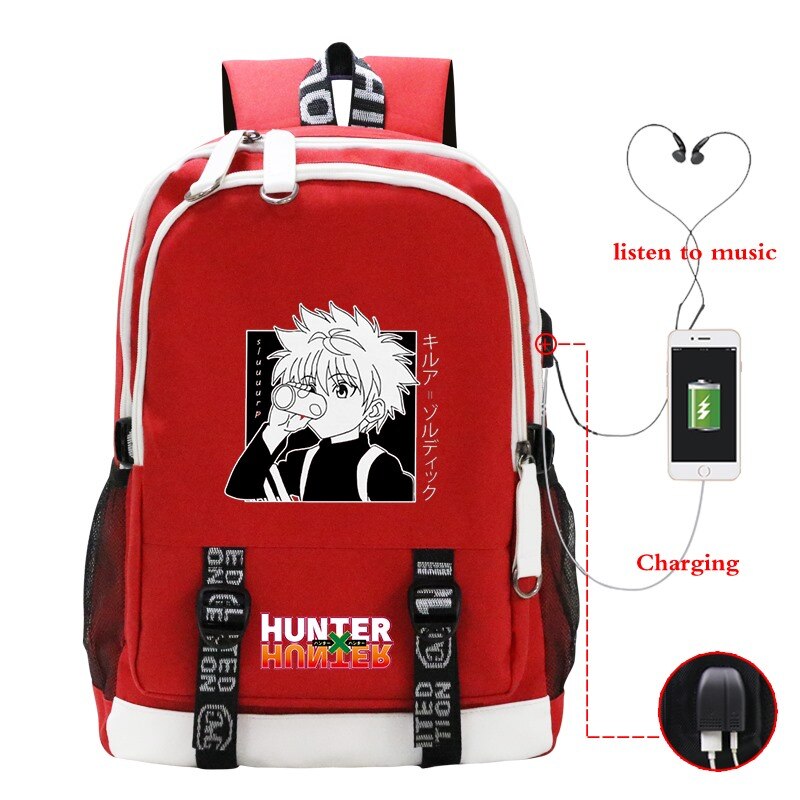 Hunter X Hunter School Bags Japan Anime BackpackS Boys Girls USB Charging Travel Large Laptop College Students Schoolbag Bagpack: 802-RD-hunter5-h55