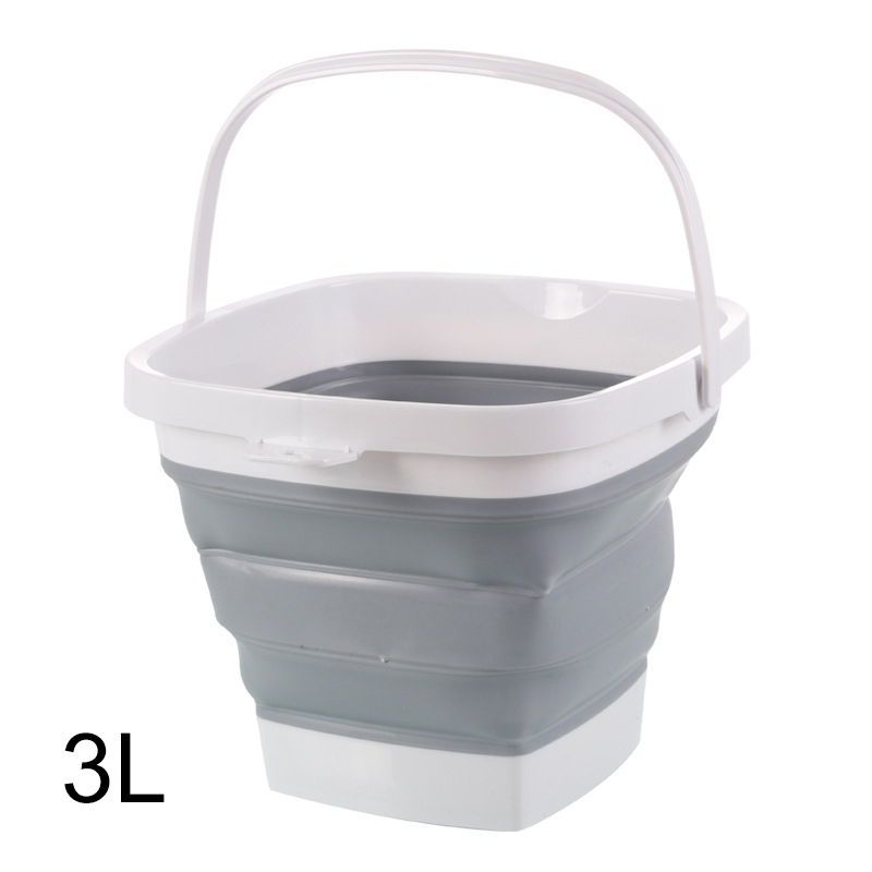 Folding Bucket with Collapsible Plastic Foldable Square Tub Portable Fishing Water Pail Outdoor Domestic: gray  3L