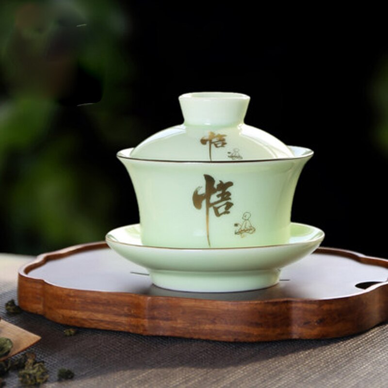 Chinese Teaset Gaiwan Tea Cups Celadon Ceramics 150ml Lid Bowl Saucer Traditional Handmade Tea Brew Tea Cup Teaware