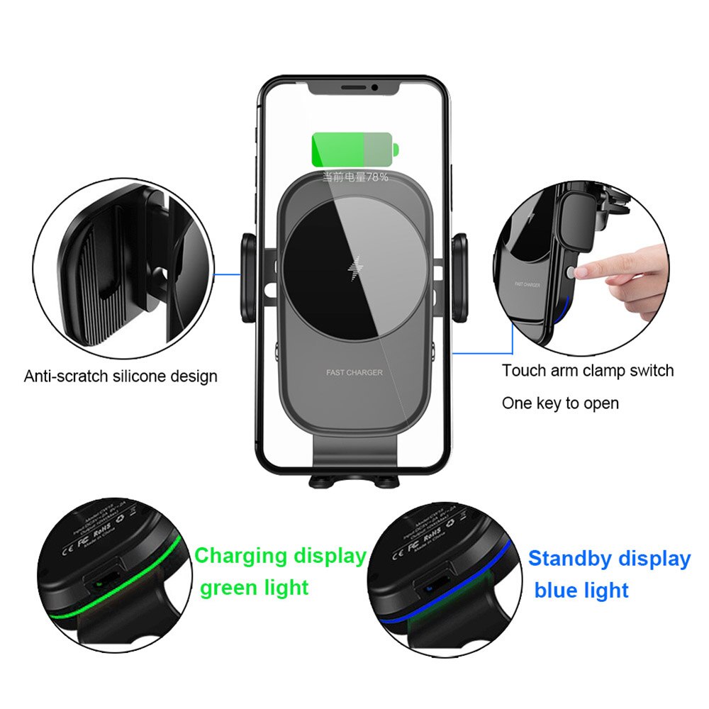 15W Schnelle Ladung Auto Telefon Halfter Qi Drahtlose Ladegerät Automatische Spann Luft entlüften Stehen in Auto Für iPhone 11 XS X Samsung S20 S10