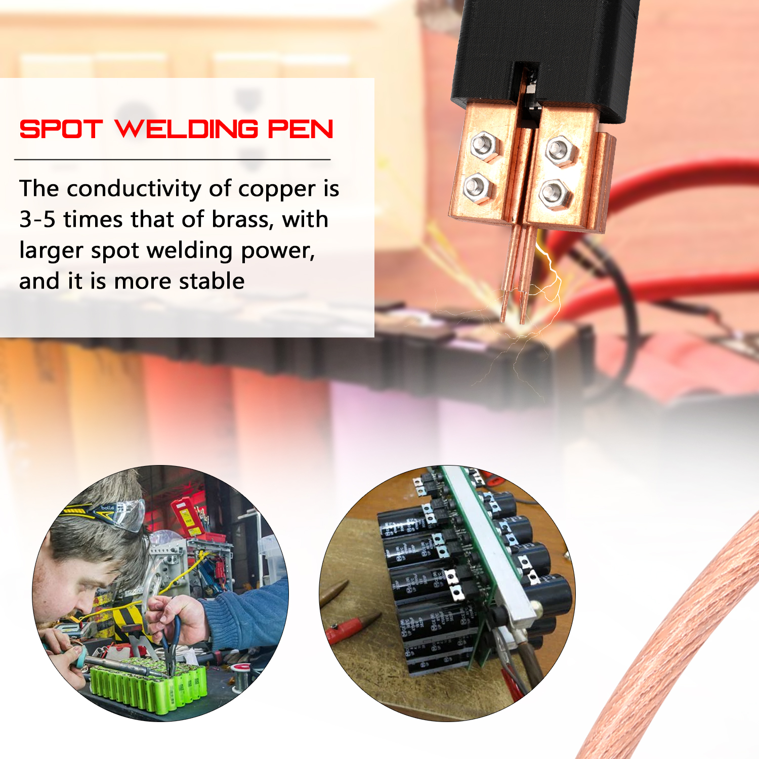 Machine de soudage par points électrique portable bricolage stylo de soudage par points en cuivre intégré vis réglable à pression à ressort